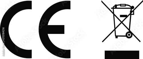 Trash Bin WEEE and CE Mark Sign Packaging Icon Label Logo