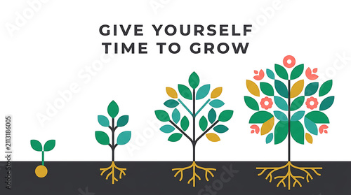 Obraz na plátne Conceptual growth stages illustration with roots and text self improvement devel