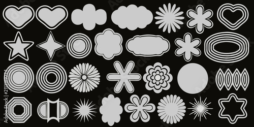Canvastavla Collection Of Gray Doodle Shapes On Black Background