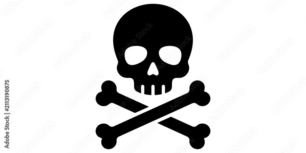 Naklejka premium Black and white skull and crossbones icon isolated on a clean transparent background for warning safety or pirate themed graphic design projects