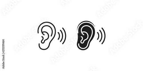 Konstfotografi Set of two ear icons with sound waves isolated on a transparent background for a