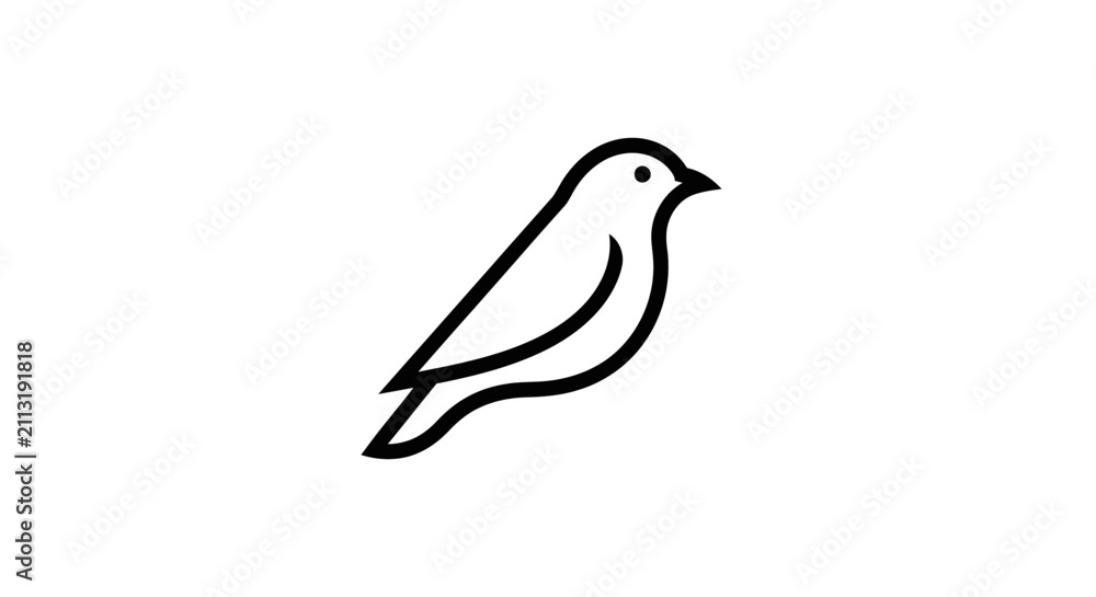 Obraz premium A simple black and white line art illustration of a small flying bird