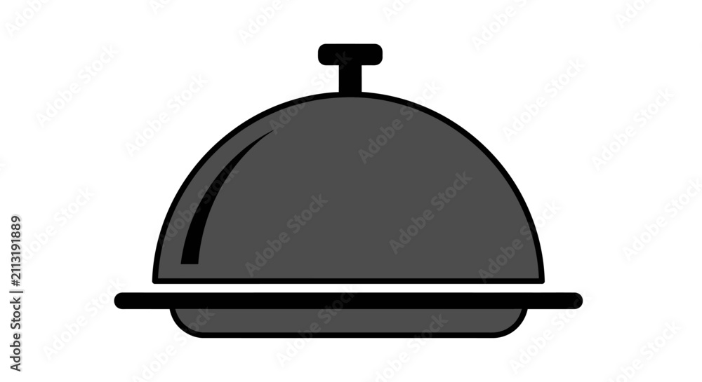 Fototapeta premium A simple black icon of a food serving tray with a lid on a white background