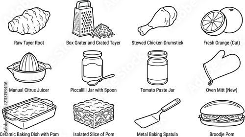 Canvastavla Surinamese Pom Cuisine Cooking Recipe Vector Elements Set Featuring Tayer Root C