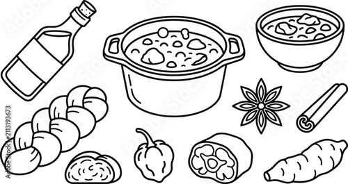 Konstfotografi Traditional Caribbean Pepperpot Stew Vector Elements Set Featuring Hot Cooking P