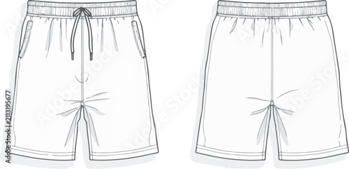 Short sleeve Basic T shirt overall technical fashion flat sketch vector illustration template front and back views. Apparel clothing mock up for men's and boys.
