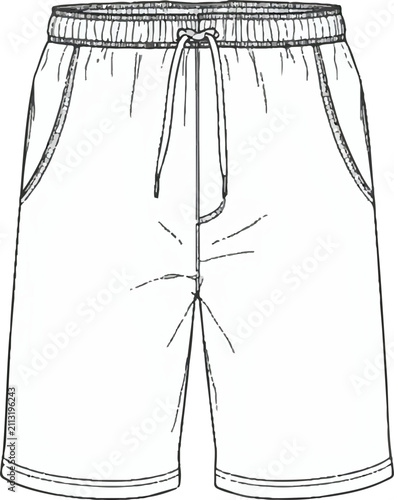 vector illustration of a short pants I Technical sketch unisex black Short design template.