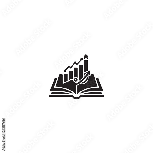 Open book with rising business growth graph icon