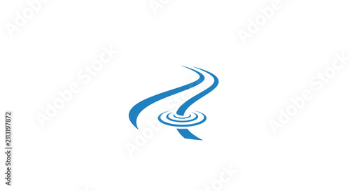 A simple blue graphic icon showing a flowing river with a ripple effect
