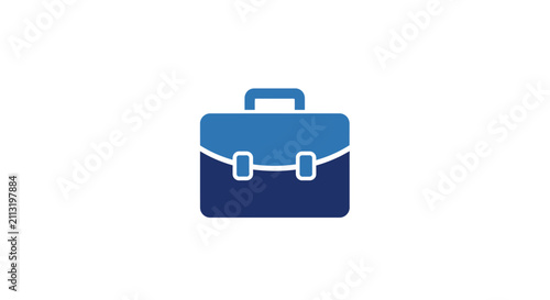 A simple blue icon representing a professional business briefcase for office work
