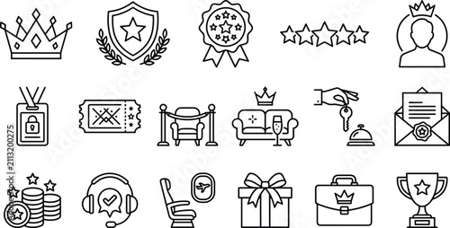 Cuadro en lienzo VIP luxury premium service and membership line icon set with crown five stars aw