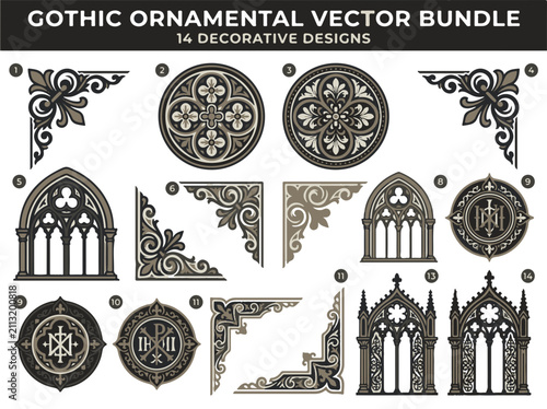 Gothic Ornamental Vector Bundle 14 Decorative Designs for Graphic Design