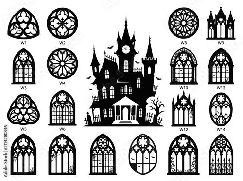 Gothic Windows and Haunted House Vector Art Collection Spooky Design