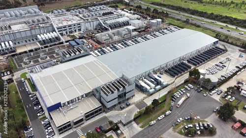 Aerial view of a large industrial data center