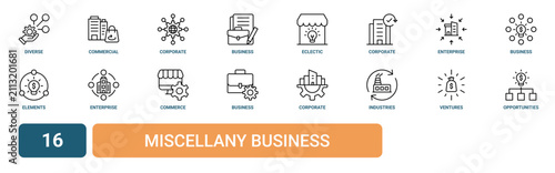 фотографія Set of 16 outline web Miscellany Business icons such as opportunities, ventures,