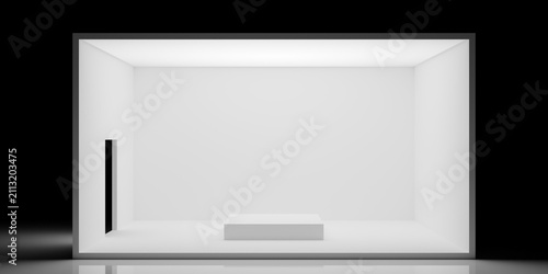 Empty podium or dais in white room on dark stage background, modern minimal interior or production presentation template