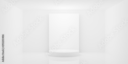 Canvastavla Empty blank white room or art gallery background with blank podium or dais with