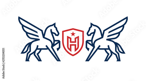 Quadro su tela Pegasus pair with letter H shield crest.