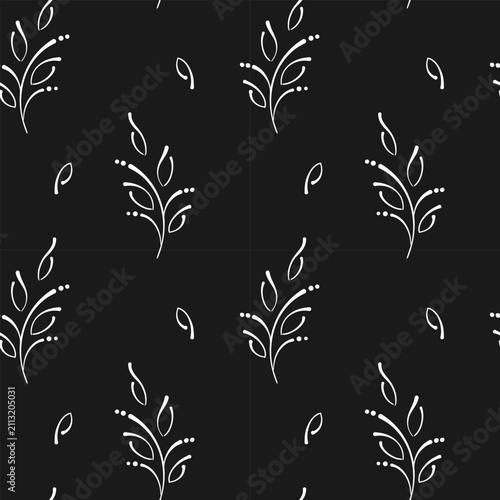 seamless botanical pattern of hand-drawn flowers and leaves 