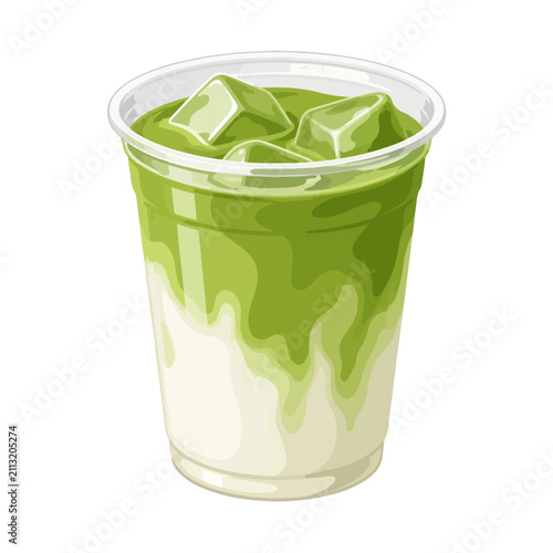 Принти на полотні Iced Matcha Latte Glass Vector Illustration for Modern Beverage Menu