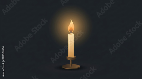 Glowing burning candle on candlestick in dark background vector illustration representing hope peace memory spirituality or vigil atmosphere