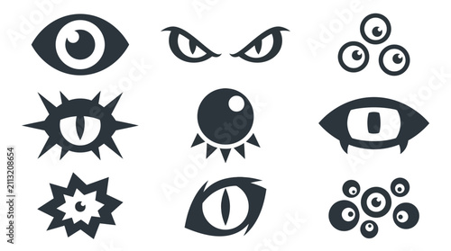 Creepy monster and creature eye silhouette icons.