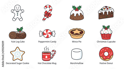 Принти на полотні Colorful Christmas Desserts and Treats Illustration Set.