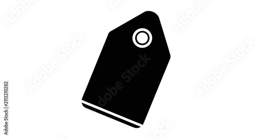 A simple black silhouette of a retail price tag icon on a white background