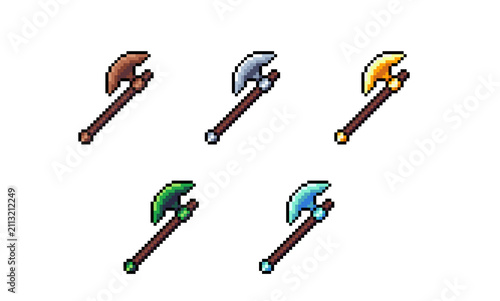 Konstfotografi Pixel art hatchet and single axe weapon tier set