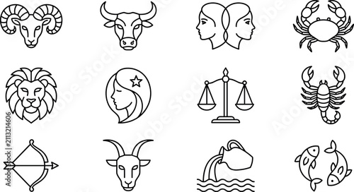 Foto Zodiac Signs Line Art Icon Set Featuring Aries Taurus Gemini Cancer Leo Virgo Li