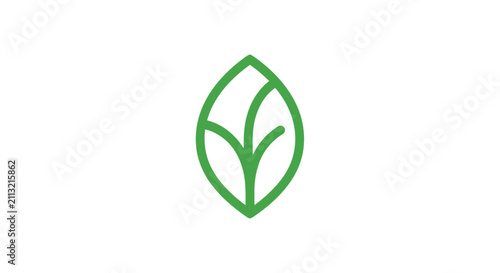 A simple green leaf icon isolated on a clean white background