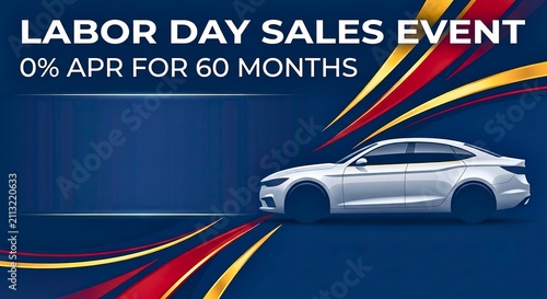 Labor Day sales event banner with financing offer and car silhouette