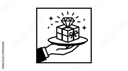 Framed diamond gift box service illustration.