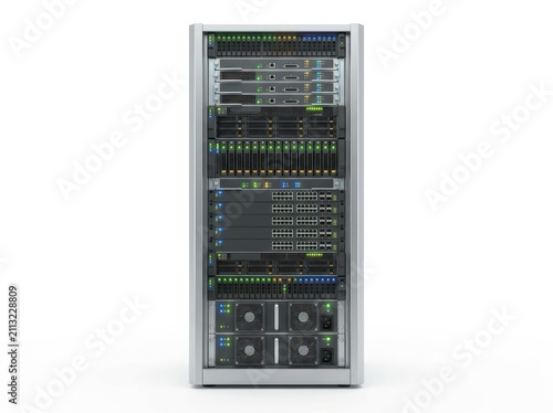 Edge computing server rack featuring led indicators in a modern cloud infrastructure setup