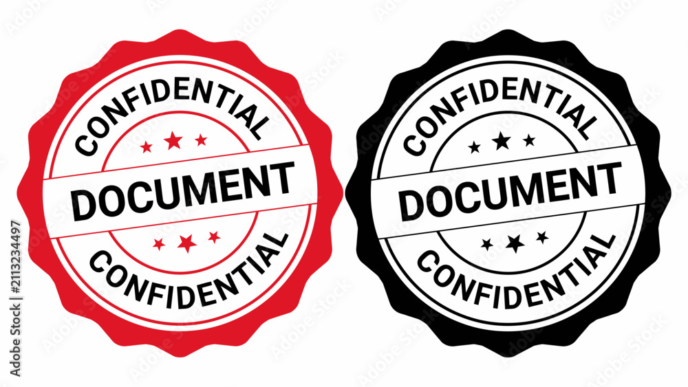 Obraz premium Confidential document stamps with red and black color variations isolated on clear background