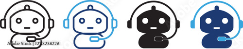 Chatbot assistant icon with headset. Customer support and service symbol. AI Chatbot Support Assistant Robot Headset Icon for Customer Service. Help, communication and call center concept representing
