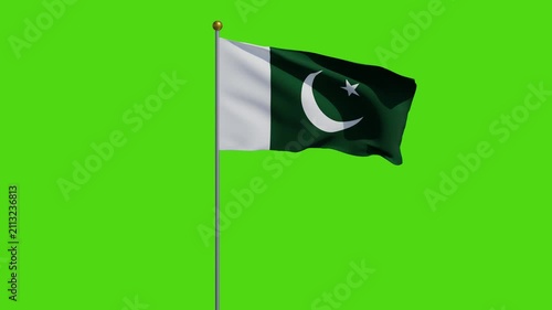 Pakistan flag animation with green screen background 4k 3d waving flag footage with a pole