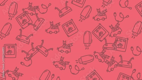Pink background with line art cars and computer mice perfect for automotive or technologythemed designs, posters, and presentations.