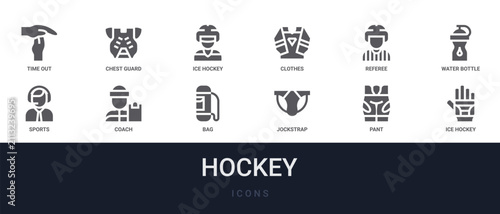 Canvas Print Set of 12 solid Hockey icons for dashboards, app screens and website sections