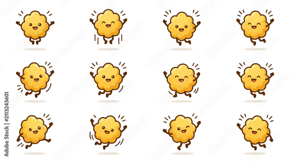 Fototapeta premium Cheerful yellow star shape character sticker collection.