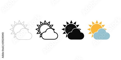 Sunny cloud weather forecast icon set with forecast meteorology environment atmosphere temperature meteorological climatology
