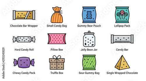 Принти на полотні Colorful Illustrated Collection of Gift Wrapping Items and Candy Packs