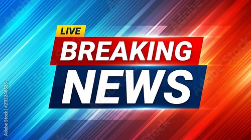 Live breaking news broadcast graphic background with red and blue diagonal lines