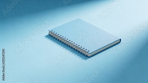 Simple Blue Spiral Notebook Mockup Isolated on Light Blue Background