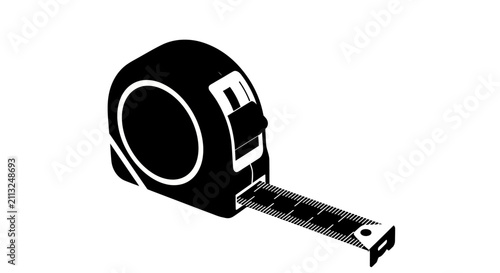 Foto A black silhouette of a retractable measuring tape with extended metal tape on a