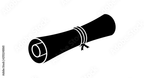 Foto Rolled parchment tied with ribbon a black and white silhouette scroll document c