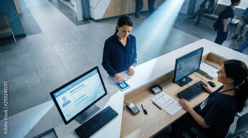 Modern Reception Area With Digital Check In And Staff Assistance