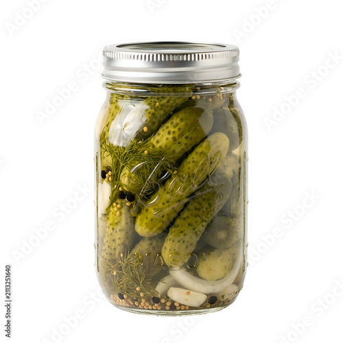 Pickled Cucumbers with Dill in Glass Jar on Black Background