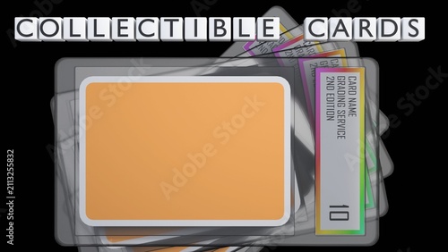 Canvas Print A 3D rendering of sealed graded trading card slab and square tile blocks spell out the bold text COLLECTIBLE CARDS