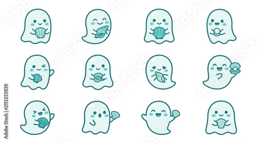 Quadro su tela Ocean sea shell ghost stickers.
